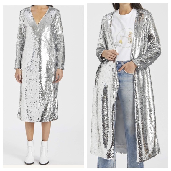 ganni white sequin dress
